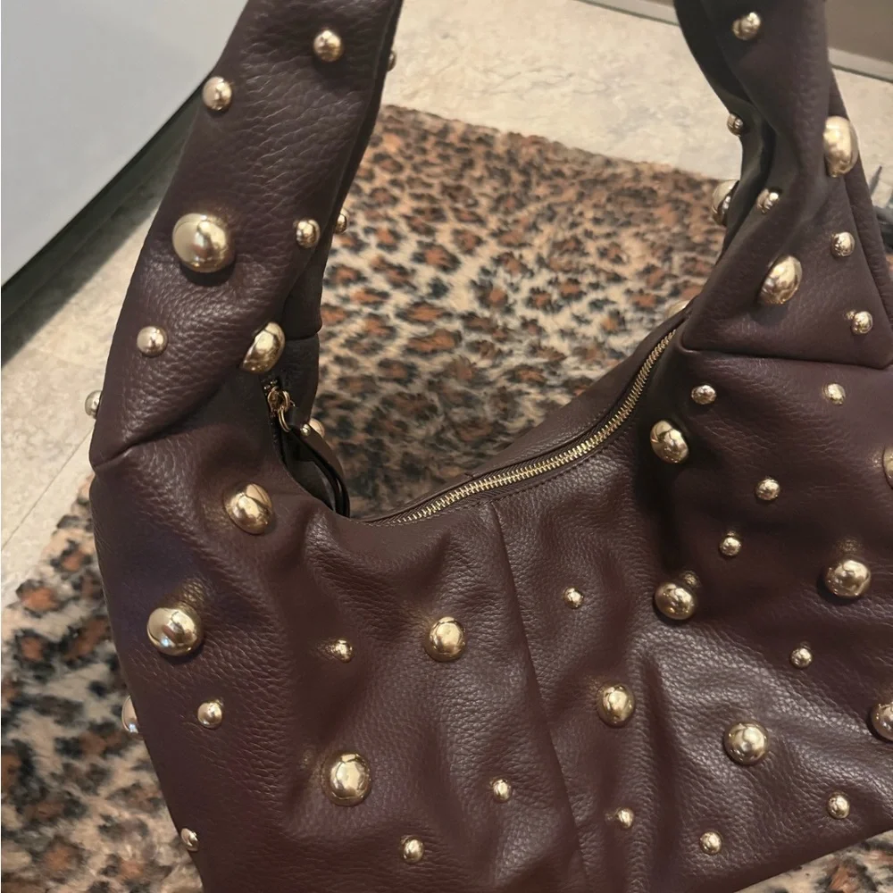 Brown Studded Leather Hobo Bag NWOT